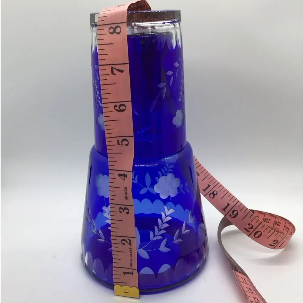 Czech Cobalt Glass Cut to Clear Bedside Carafe